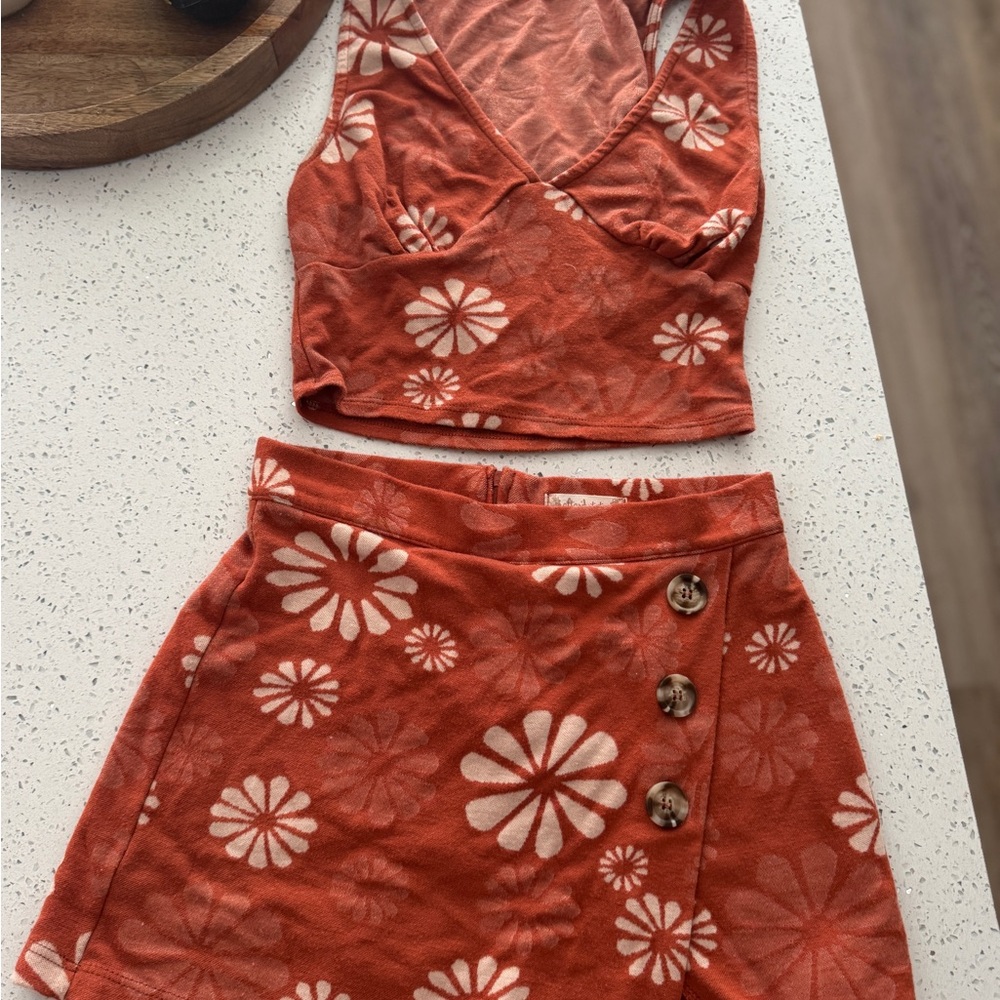 Altar'd State Rust Floral Skirt Set